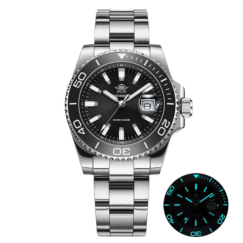 Men's 41mm Diver Quartz Watch 200m Waterproof Luminous