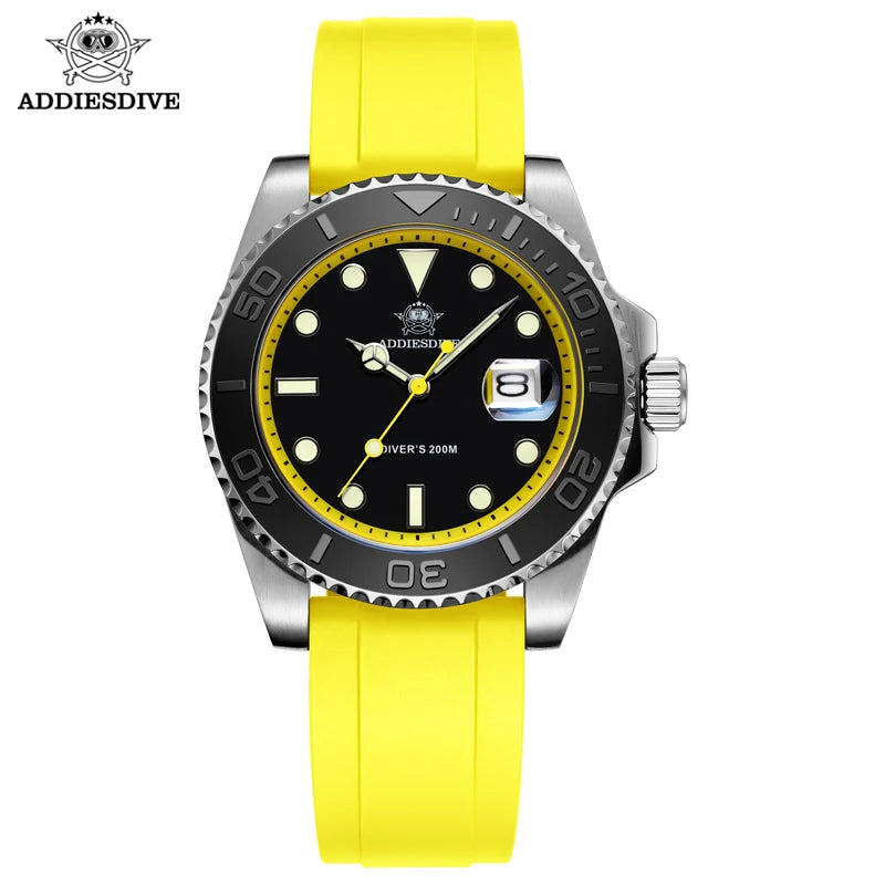 41mm Quartz Dive Watch 200m – Luminous Dial & Rubber Strap