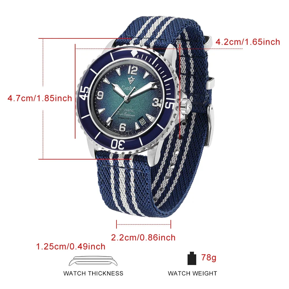 Automatic Diver Watch with Canvas Strap – 10Bar, Luminous