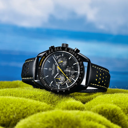 Men’s Black Chronograph Watch Quartz, Leather & Sapphire