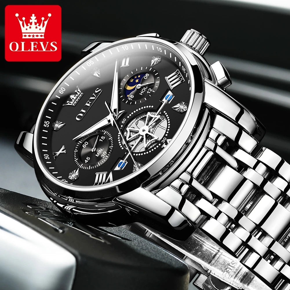 Men's Luxury Chronograph Watch With Moon Phase Display