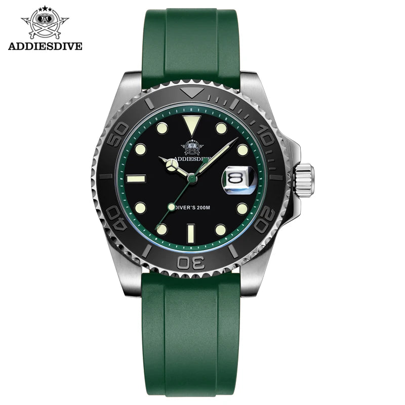 41mm Quartz Dive Watch 200m – Luminous Dial & Rubber Strap