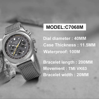 Luxury Quartz Chronograph Watch – Sapphire Crystal, 10 Bar