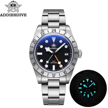 39mm GMT Dive Watch Quartz 200 m Luminous Steel