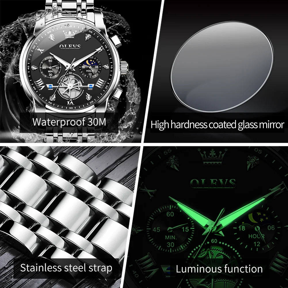Men's Luxury Chronograph Watch With Moon Phase Display