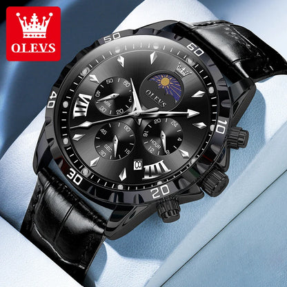 Men's Luxury Quartz Watch With Moon Phase Calendar