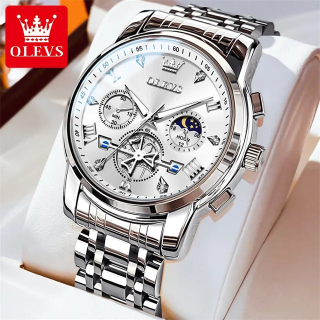 Men's Luxury Chronograph Watch With Moon Phase Display