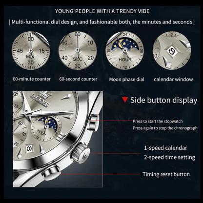 Men’s Chronograph Dress Watch With Moon Phase Display