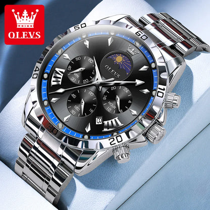 Men's Luxury Quartz Watch With Moon Phase Calendar
