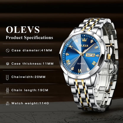 Men’s Luxury Quartz Watch With Date & Week Display