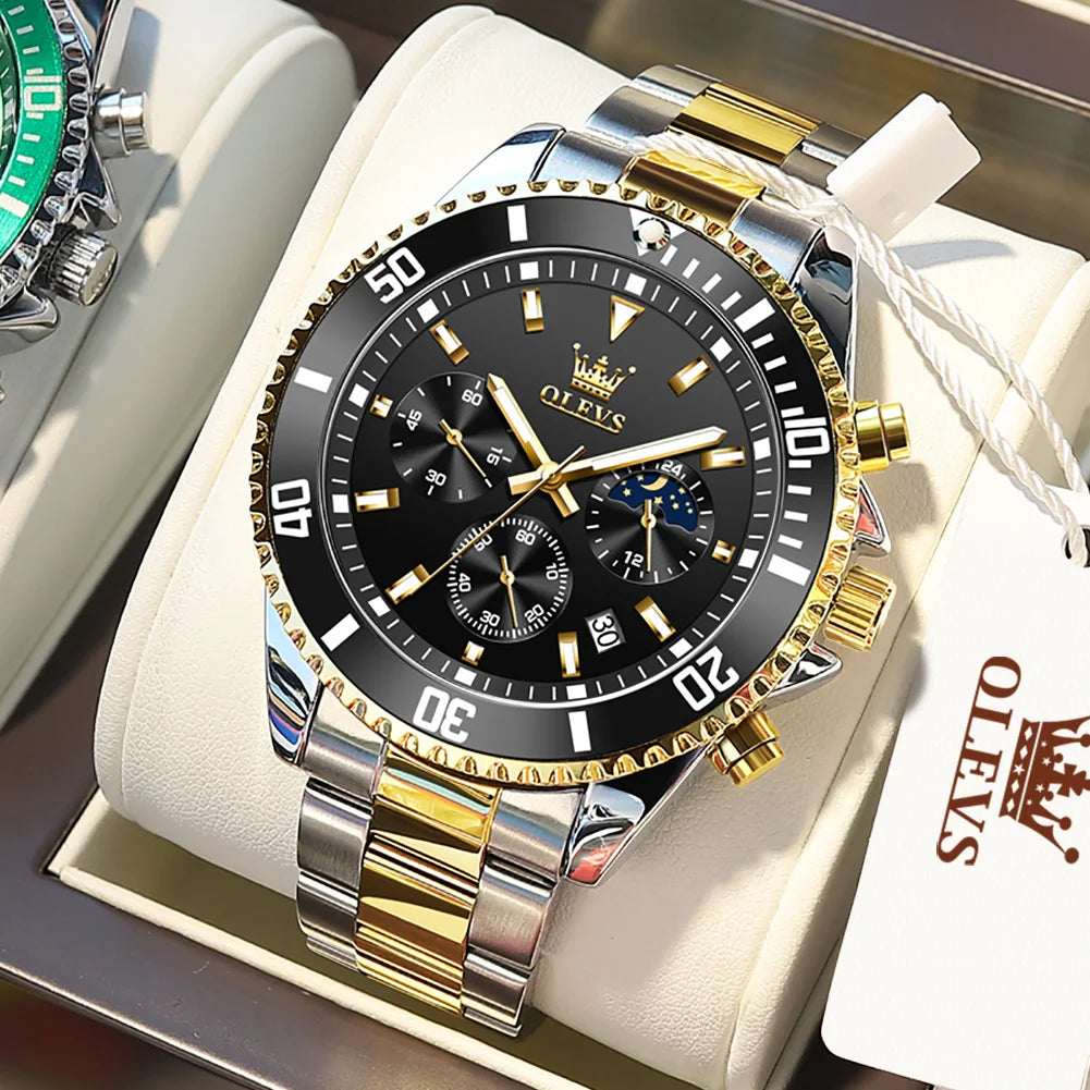 Men's Luxury Chronograph Watch With Moon Phase
