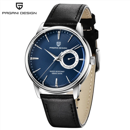 Men's Leather Chronograph Quartz Watch With Steel Case