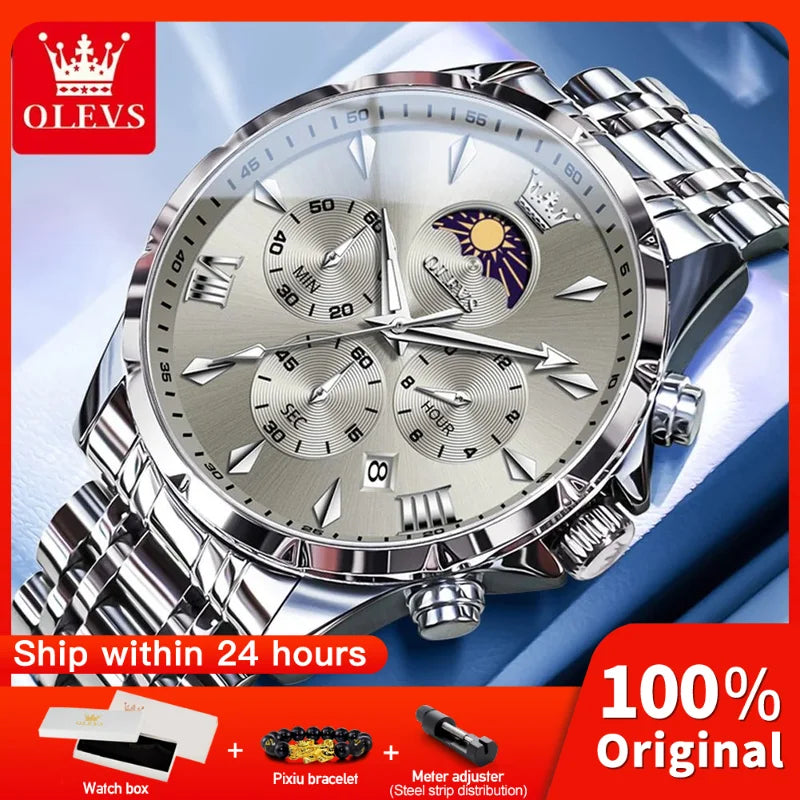 Men’s Quartz Chronograph Watch Moon Phase, 3ATM