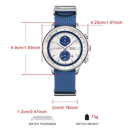 Men’s Canvas Chronograph Watch Quartz Luminous 5 Bar
