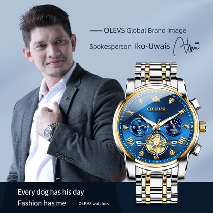 Men's Luxury Quartz Watch Moon Phase Chronograph