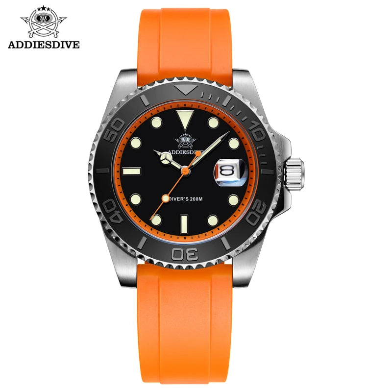 41mm Quartz Dive Watch 200m – Luminous Dial & Rubber Strap