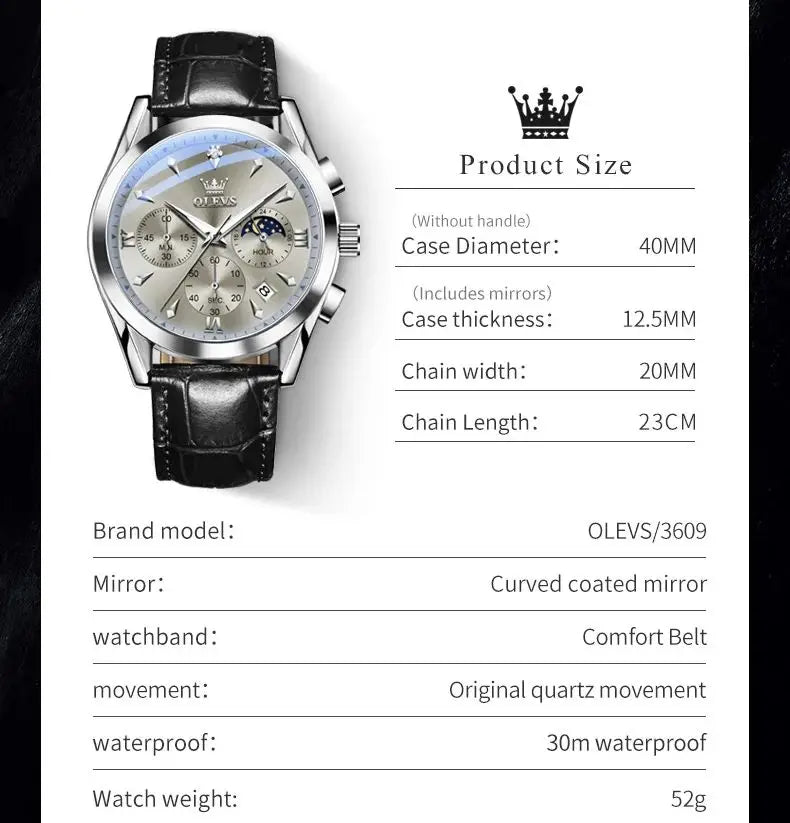 Men’s Chronograph Dress Watch With Moon Phase Display