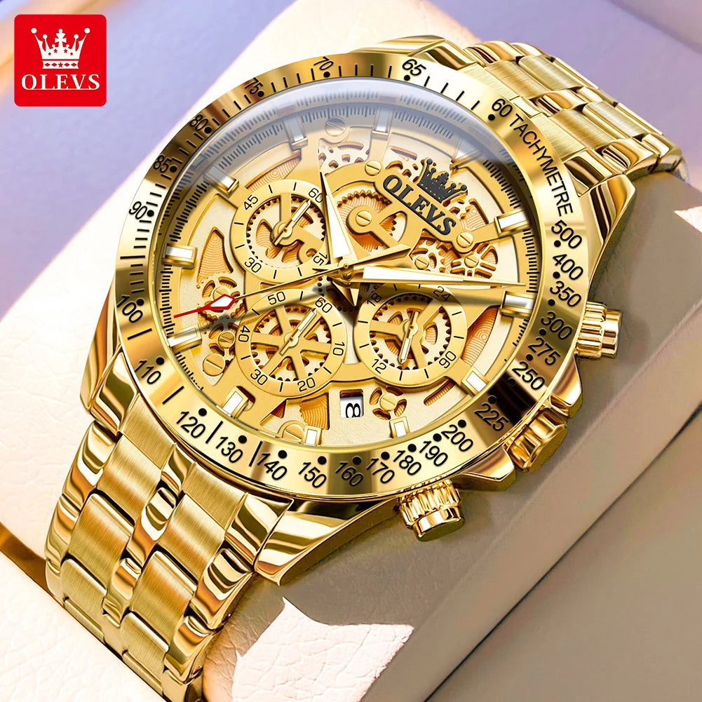 Luxury Skeleton Men’s Quartz Watch With Date Display