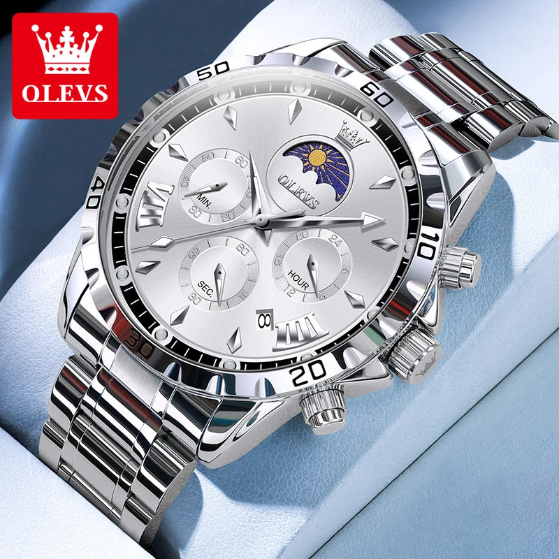 Men's Luxury Quartz Watch With Moon Phase Calendar