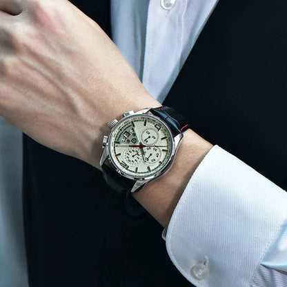 Men’s Quartz Chronograph Watch With Leather Strap