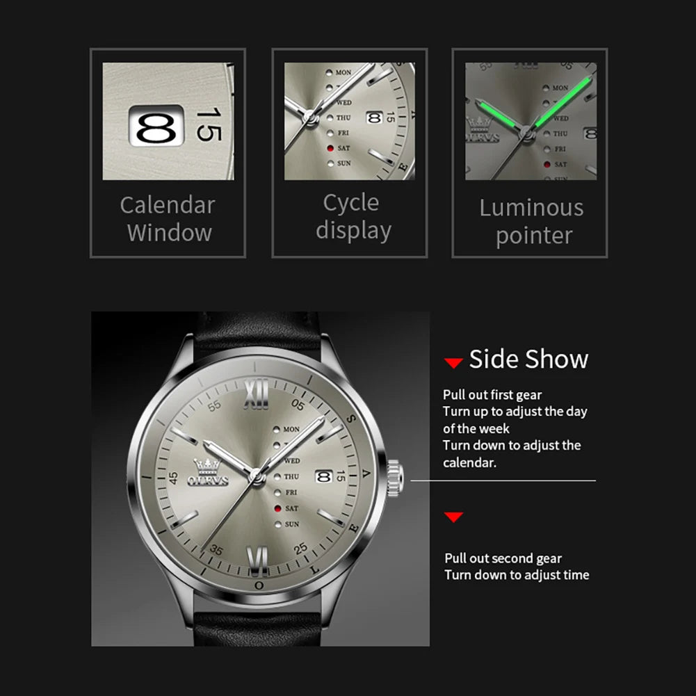 Men's Quartz Dress Watch With Calendar and Leather Band