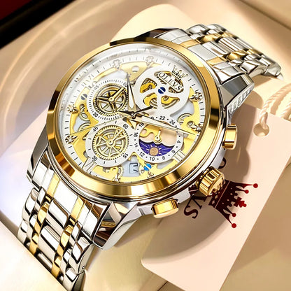 Men’s Skeleton Quartz Watch Luxury Stainless Steel