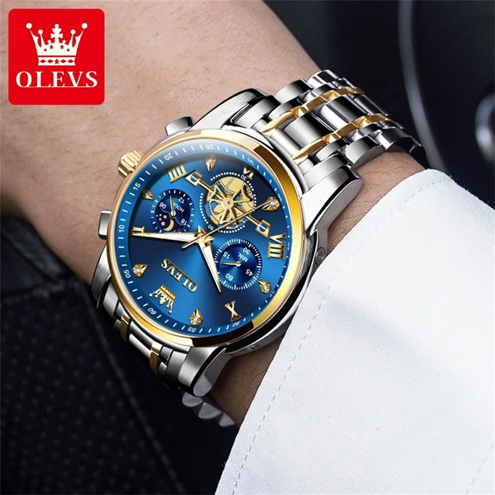 Men's Luxury Quartz Watch Moon Phase Chronograph