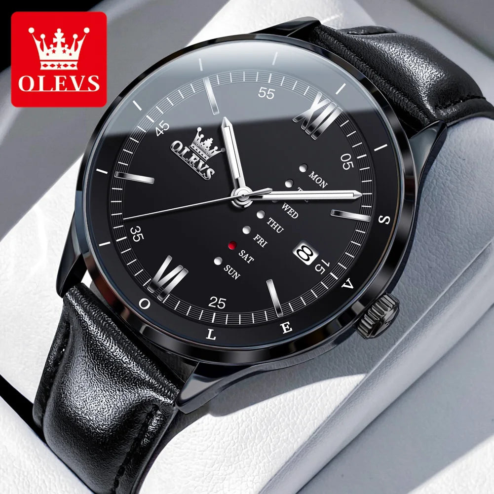 Men's Quartz Dress Watch With Calendar and Leather Band