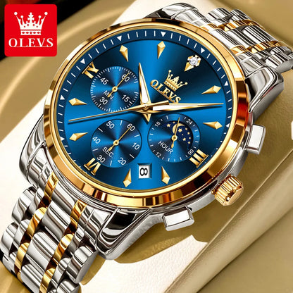 Men’s Stainless Steel Chronograph Watch With Moon Phase