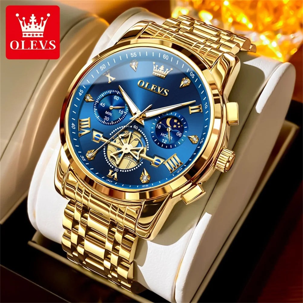 Men's Luxury Chronograph Watch With Moon Phase Display