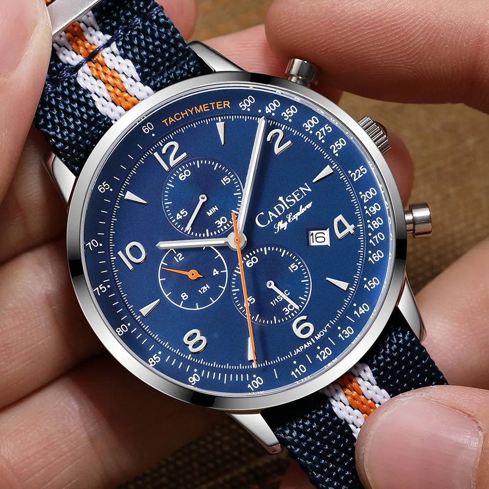 Men's Canvas Strap Chronograph Watch, 5ATM Waterproof