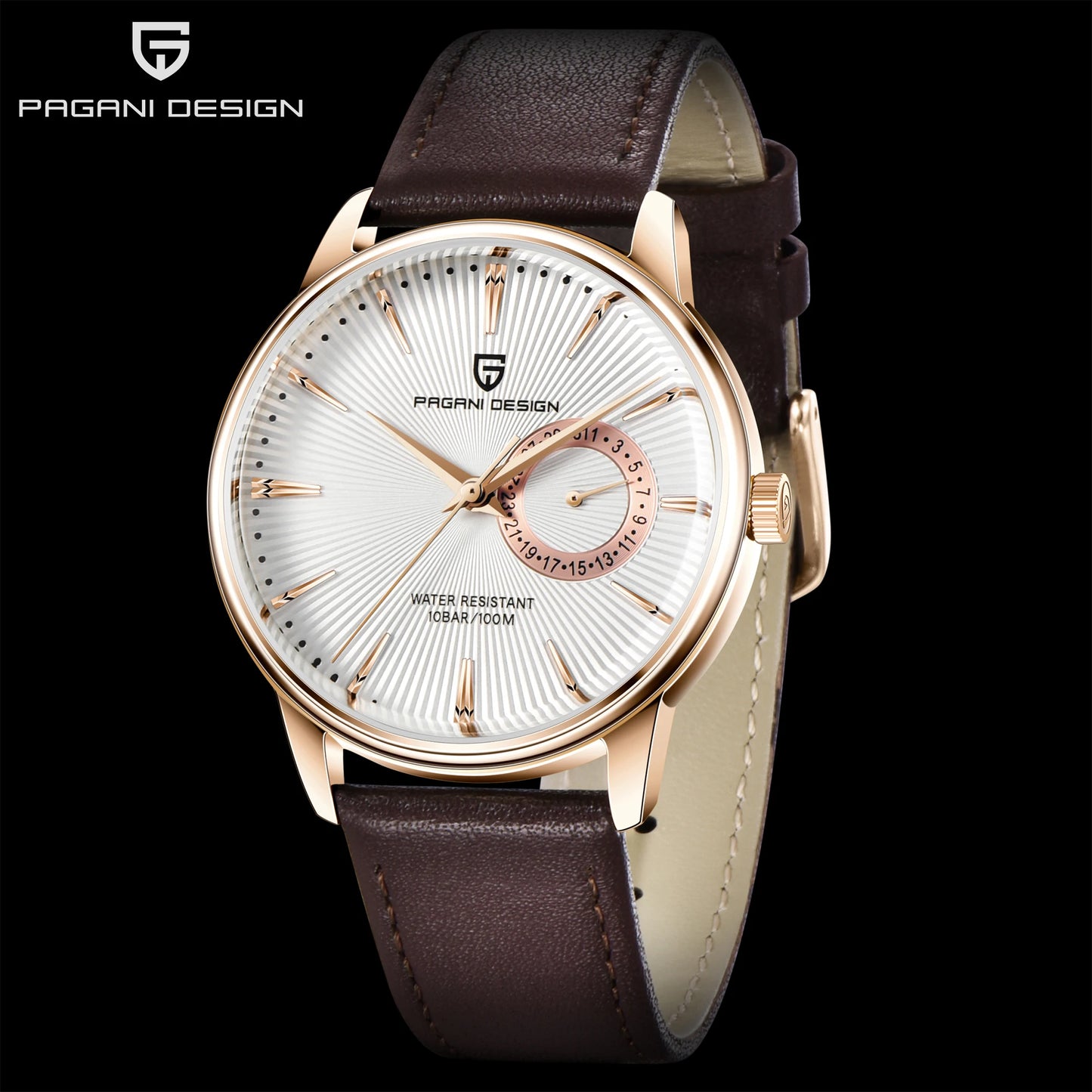 Men’s Quartz Dress Watch 10 Bar – Leather Strap, 40 mm