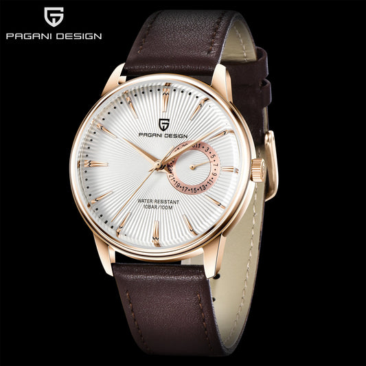 Men’s Quartz Dress Watch 10 Bar – Leather Strap, 40 mm