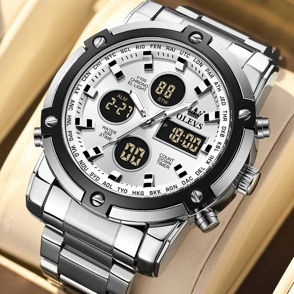 Men's Analog-Digital Stainless Steel Sports Watch