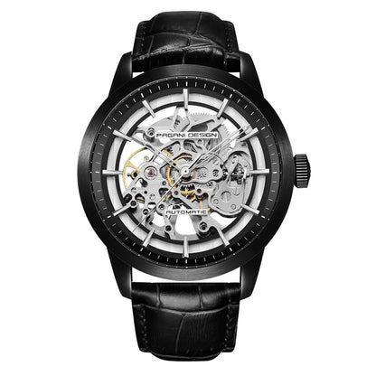 Men’s Skeleton Mechanical Watch With Leather Strap