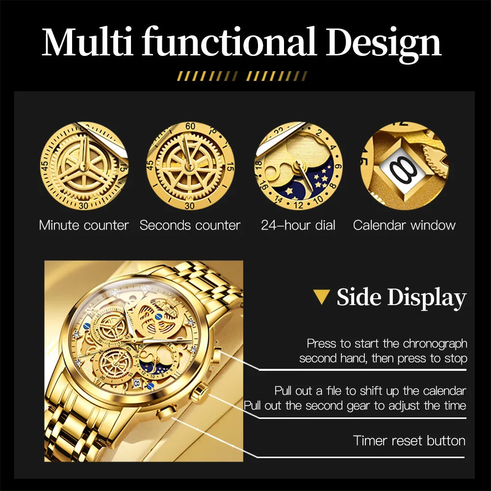 Men’s Skeleton Quartz Watch Luxury Stainless Steel