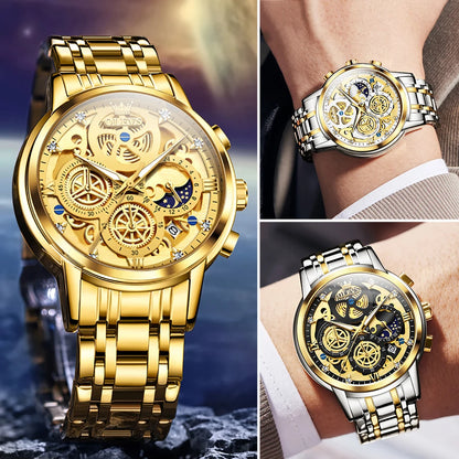 Men’s Skeleton Quartz Watch Luxury Stainless Steel