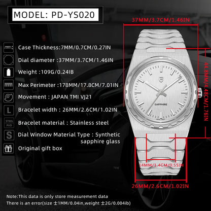 Men’s 37 mm Quartz Dress Watch Sapphire 10 Bar Slim