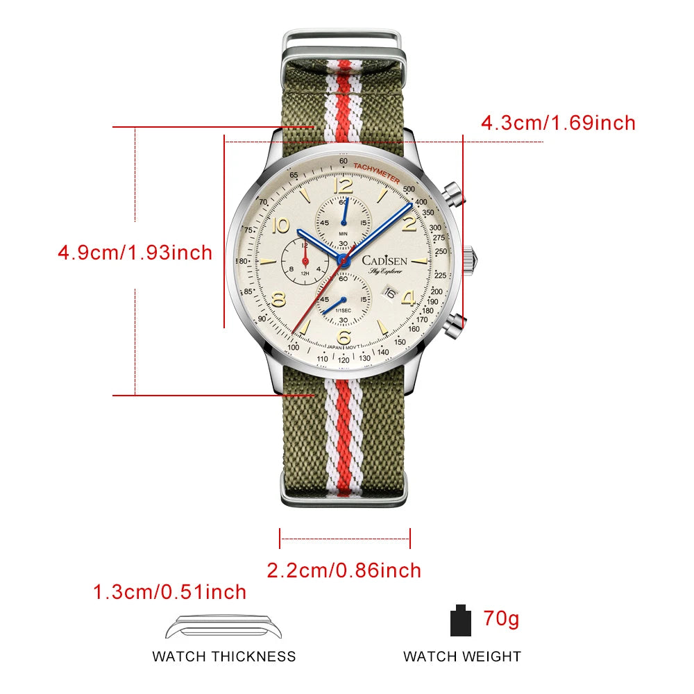 Men's Canvas Strap Chronograph Watch, 5ATM Waterproof