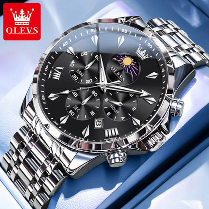 Men's Moon Phase Quartz Watch With Luminous Dial