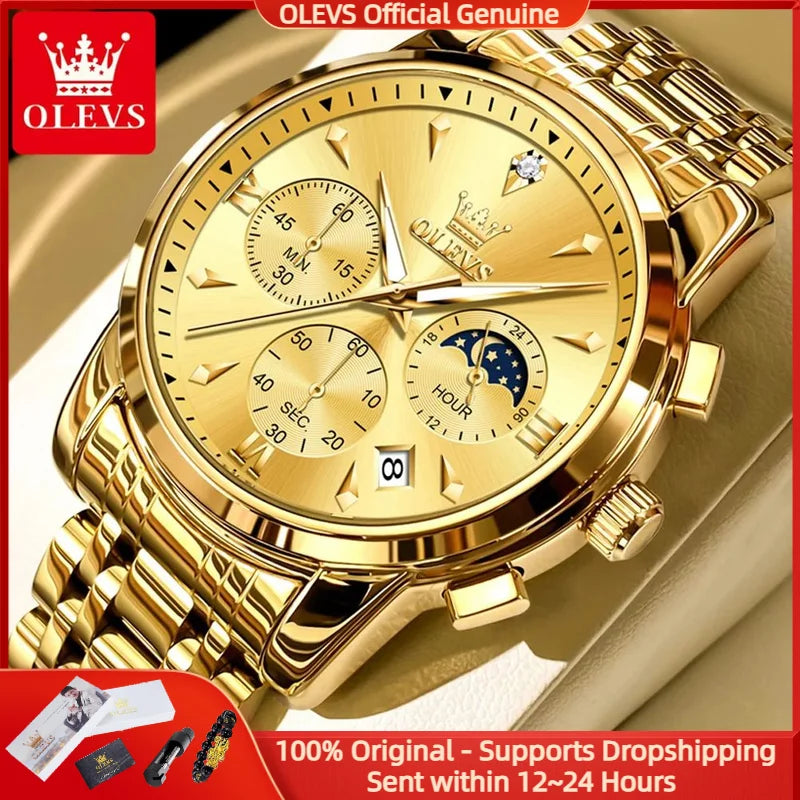 Men’s Stainless Steel Chronograph Watch With Moon Phase