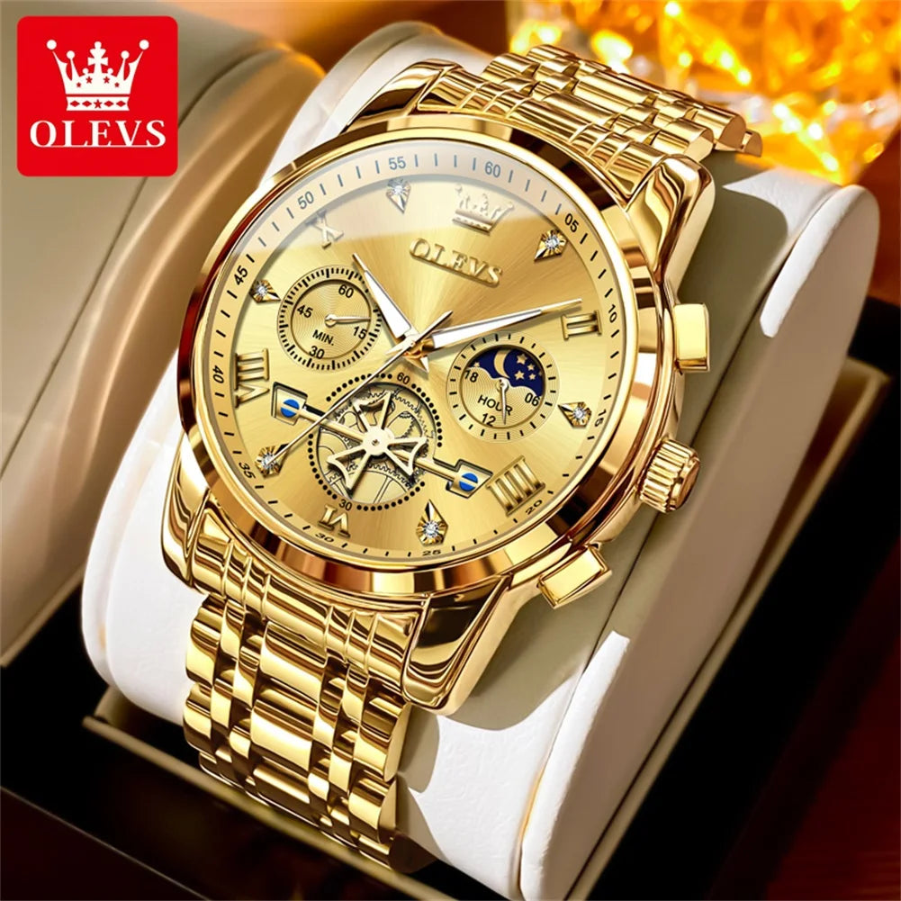 Men's Luxury Chronograph Watch With Moon Phase Display