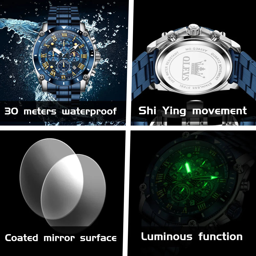 Men’s Stainless Steel Chronograph Watch – Waterproof