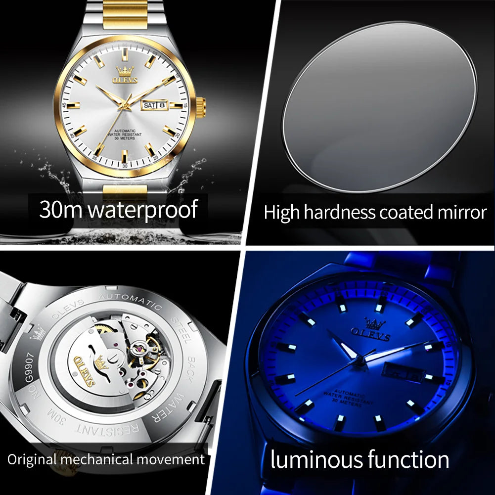 Men's Mechanical Business Watch With Luminous Date