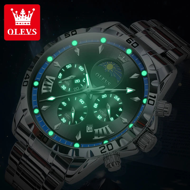 Men's Luxury Quartz Watch With Moon Phase Calendar
