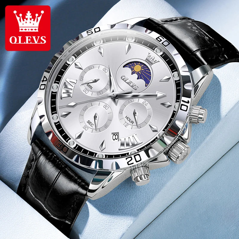 Men's Luxury Quartz Watch With Moon Phase Calendar