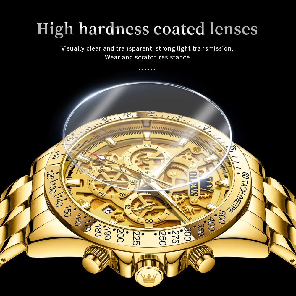 Luxury Skeleton Men’s Quartz Watch With Date Display