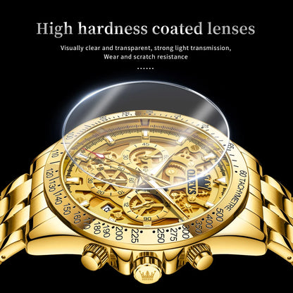 Luxury Skeleton Men’s Quartz Watch With Date Display