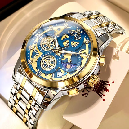 Men’s Skeleton Quartz Watch Luxury Stainless Steel