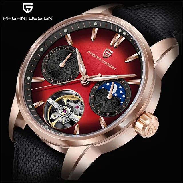 Men’s Tourbillon Automatic Watch Sapphire Crystal Leather